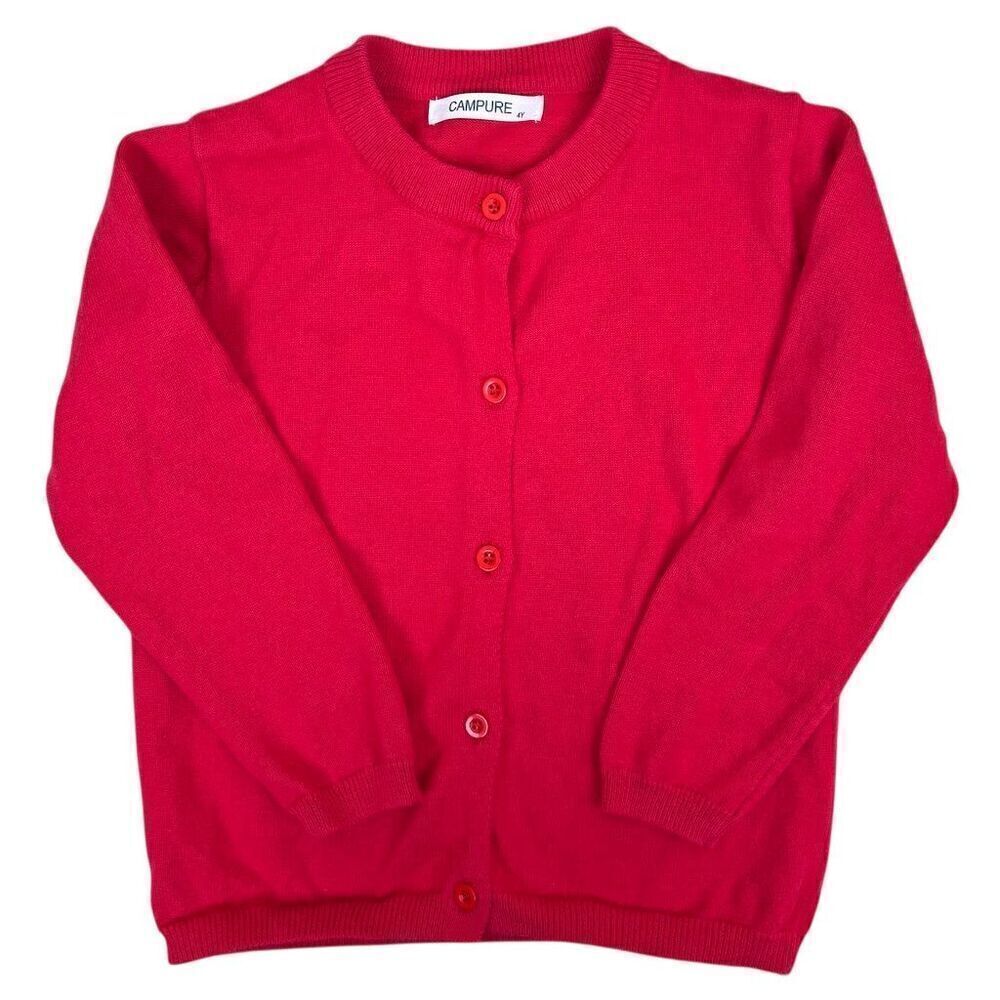 Campure Girls Red Cotton Cardigan Sweater Size 4 Long Sleeve Casual Fall Winter